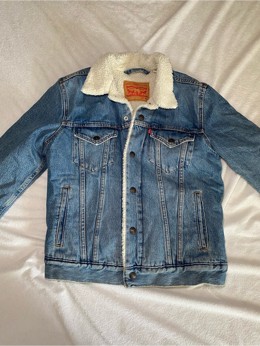 Levi's Blue Denim Jacket with White Sherpa Collar